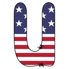 Stylized Letter u With American Flag Design on White Background