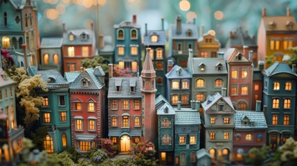 A quaint miniaturized cityscape painted in a spectrum of pastel