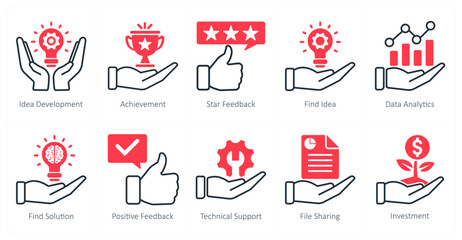 A set of 10 seo icons as idea development, achievement, star feedback