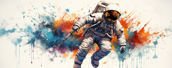 Astronaut Painting With Paint Splatters
