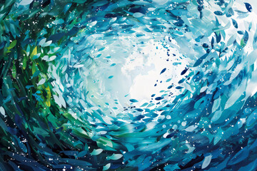 Swirling fish in blue water