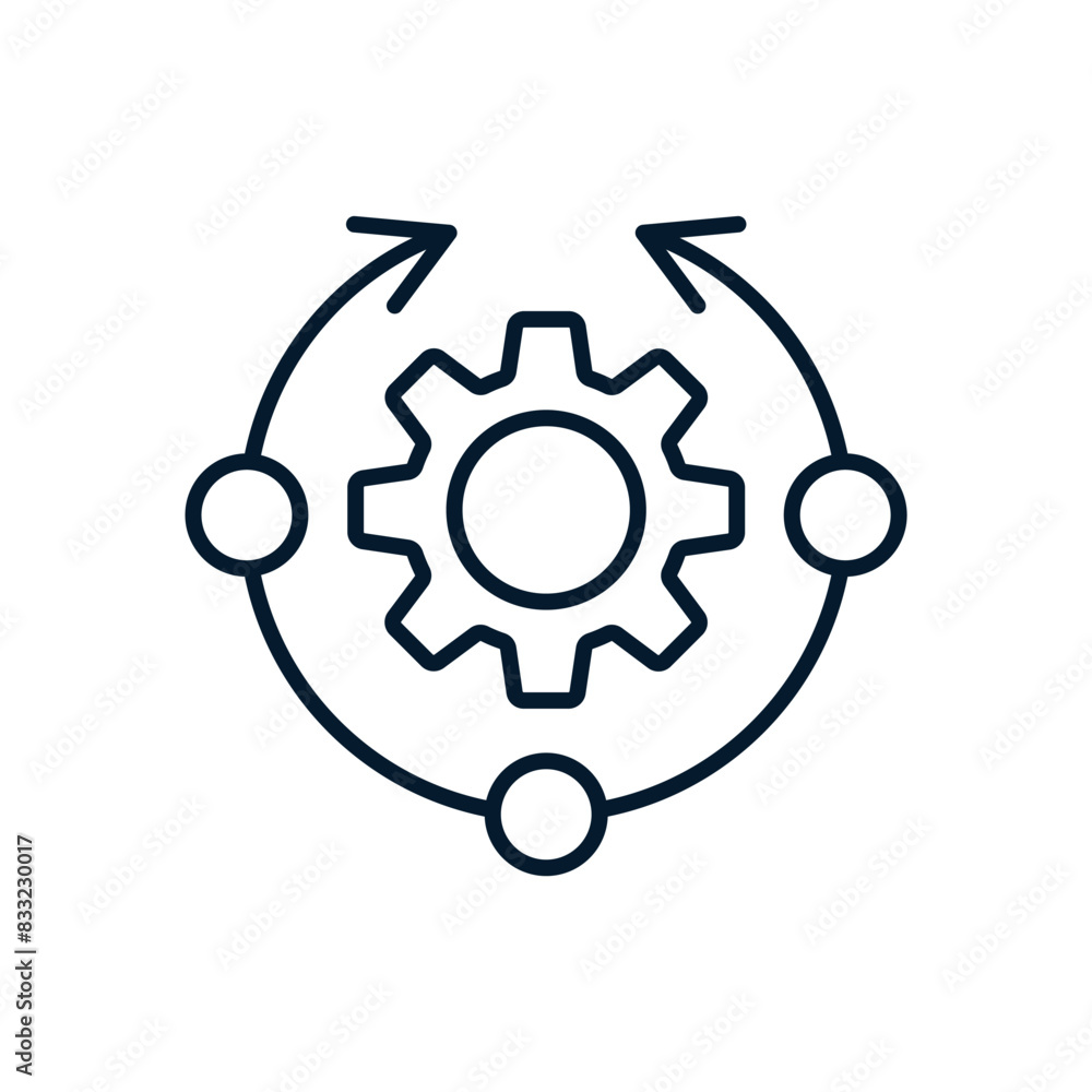 Poster automatic complex systems of control and management of technological processes. vector linear icon o