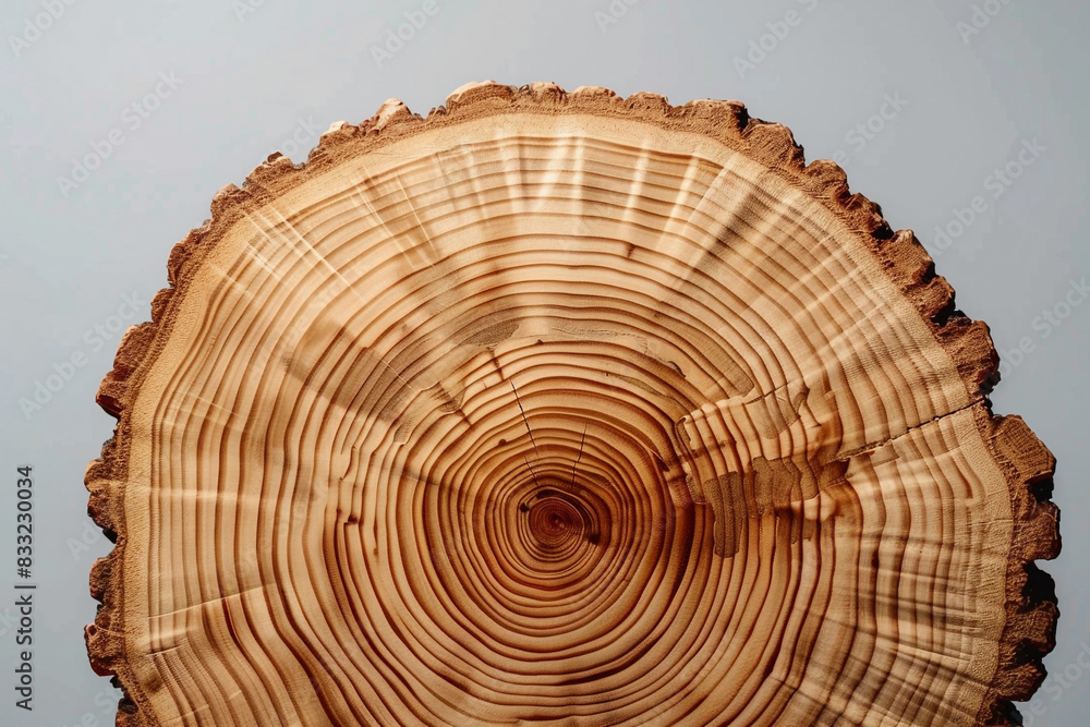 Fototapete a cross-section of a tree trunk highlighting the irregularity of its rings.
