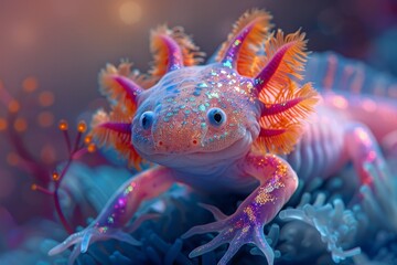 Iridescent Glow of a Cute Baby Axolotl - Vibrant Multichromatic Holographic Beauty