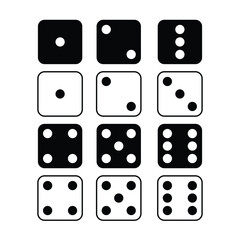 Dice graphic icons set, black and white color vector ludo dice. a large set of blue dice. gambling objects to play in casino
