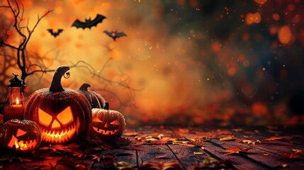 Spooky Halloween Presentation Background with Realistic Attributes and Ample Space for Text