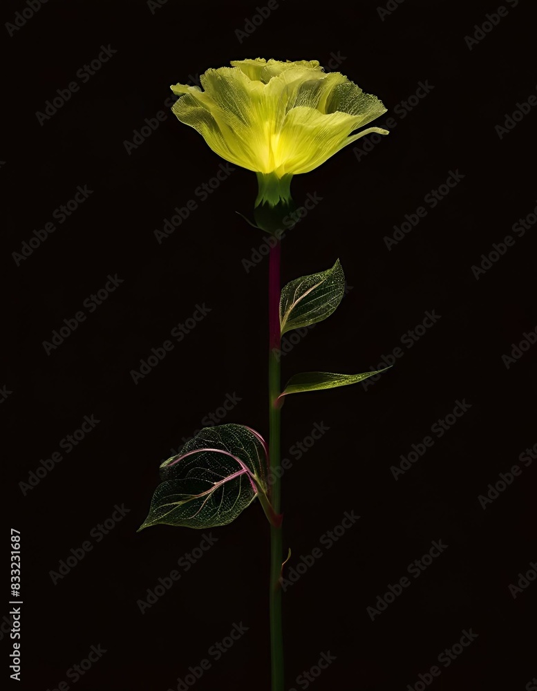 Sticker AI generated illustration of a single yellow flower against a dark backdrop