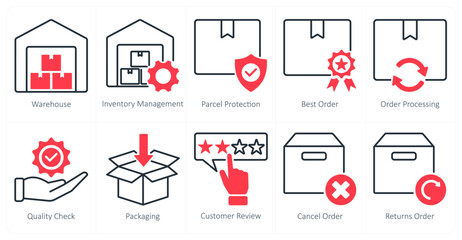 A set of 10 shopping icons as warehouse, inventory management, parcel protection
