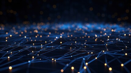 Technology Abstract background. Connecting dots and lines on dark background orange dots.