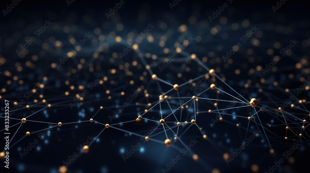 Aufkleber technology abstract background. connecting dots and lines on dark background gold dots