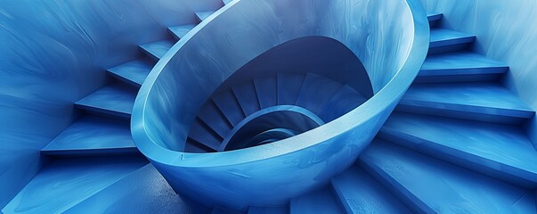 Obraz premium Blue 3D spiral staircase with an endless loop, creating a captivating abstract background