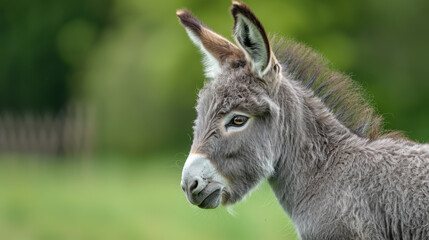 Obraz premium Grey donkey set against a softly blurred green background.