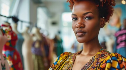 The picture of the african american female is working as fashion designer inside her own workshop, the fashion design also require skill like creativity, cultural awareness and time management. AIG43. - Powered by Adobe