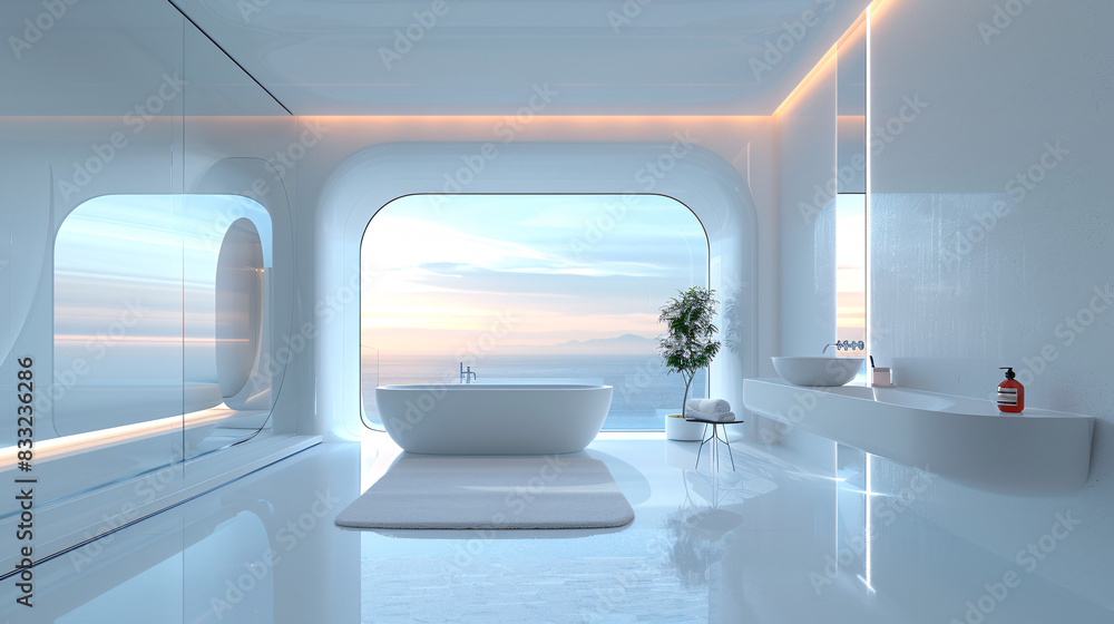 Poster an ai-enhanced smart home bathroom with augmented reality displays managing water temperature and sm