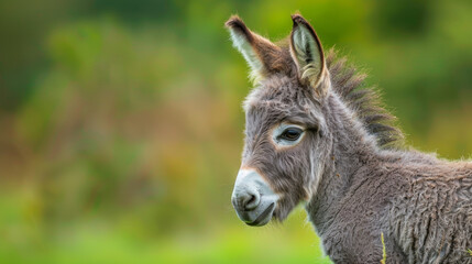 Obraz premium Grey donkey set against a softly blurred green background.