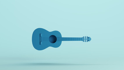 Blue acoustic guitar musical instrument audio entertainment soft tones pale background 3d illustration render digital rendering
