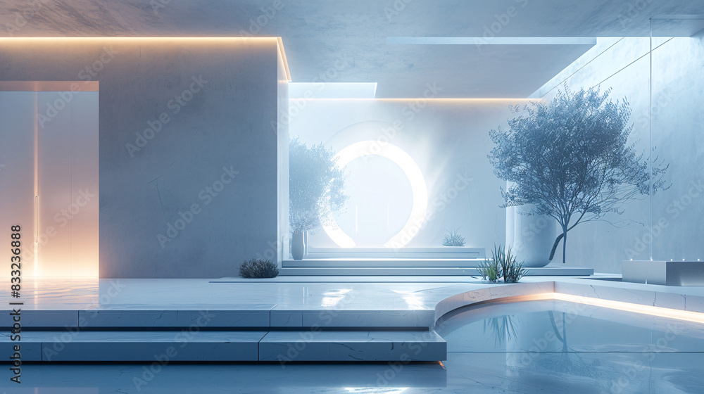 Poster a futuristic smart home entryway with ai-augmented reality interfaces for security and home manageme