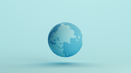 Blue globe earth Asia oceans geography pale background 3d illustration render digital rendering