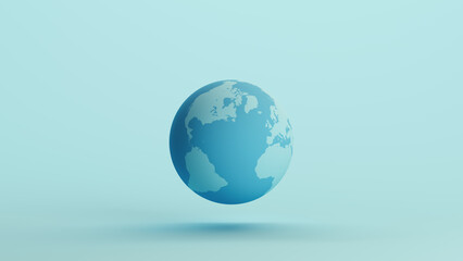 Blue globe earth atlantic oceans geography pale background 3d illustration render digital rendering