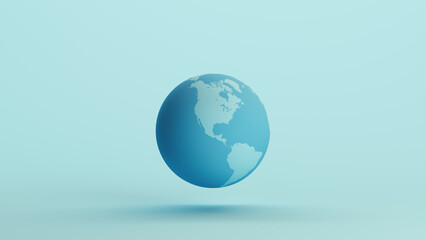 Blue globe earth north America south America oceans geography pale background 3d illustration render digital rendering