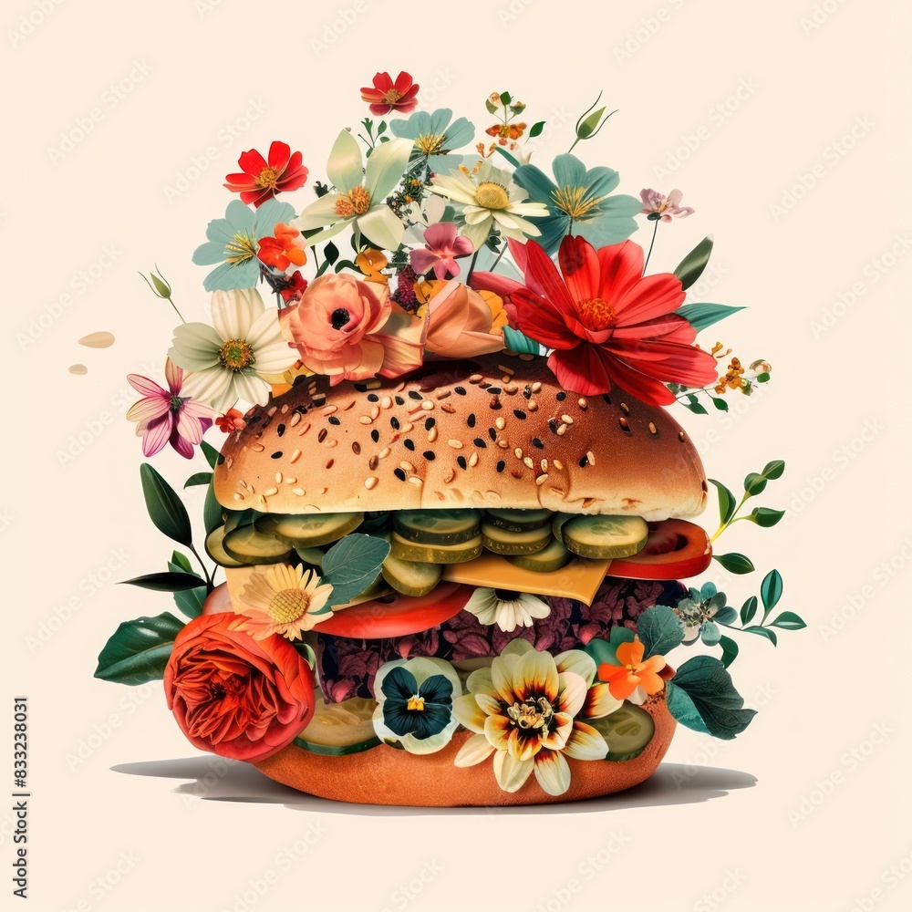 Sticker flower collage hamburger flower blossom dessert.