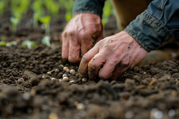 Close-up of Hands Planting Seeds in the Soil.