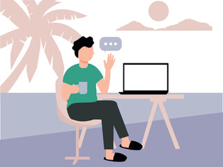 The boy is sitting outside.