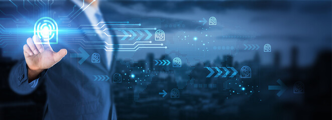 Hand touching global network connection on technology and futuristic interfaces, raises concerns about personal privacy in our interconnected world.