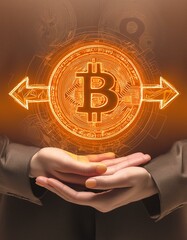 Bitcoin Exchange - Financial Service or Advise - Bitcoin Sign with Arrows - Future of Bitcoin - Payment Transfer - Digital Money - Investor - Cashback Concept