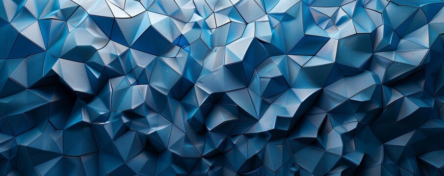Blue 3D tessellated shapes with interlocking patterns, creating a complex geometric abstract background