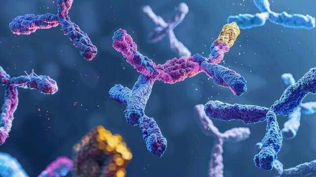 Close-up view of colorful -ed chromosomes, depicting genetic material in a detailed and visually appealing scientific image.