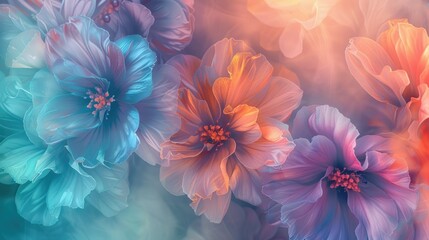 Abstract Blue and Purple Flower Painting Wallpaper, floral mural in the style of hibiscus flower pattern, 3D floral art background, paint swirls, watercolor painting, Generative AI