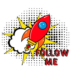 Follow me Vector Design with Cartoon, Comic Speech Bubble in pop-art style. Follow me pop art comic style. Can be used for business, marketing and advertising.