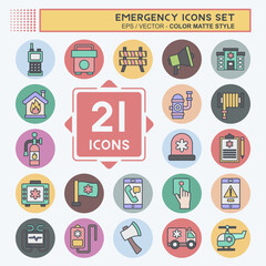 Icon Set Emergency. related to Warning symbol. color mate style. simple design illustration