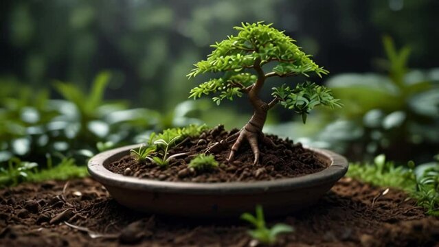 A small tree is planted in a small pot