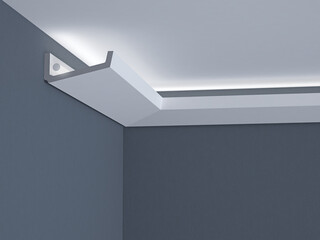 Ceiling cornice for LED lighting. 3D Render. © psycoma