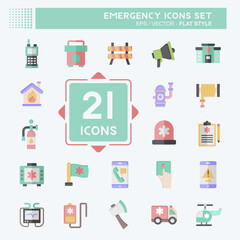 Icon Set Emergency. related to Warning symbol. flat style. simple design illustration