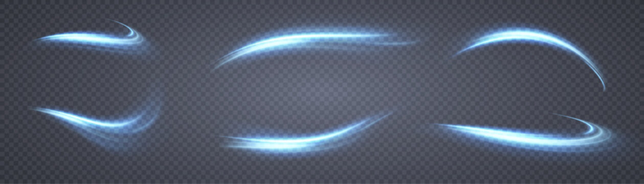 Blue line curve light effect. Glowing blue magic effect. Abstract effect of light energy movement. Vector 10 EPS