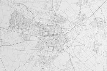 Map of the streets of Tilburg (Netherlands) on white background. 3d render, illustration