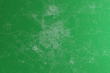 Map of the streets of Yekaterinburg (Russia) made with white lines on green paper. Rough background. 3d render, illustration