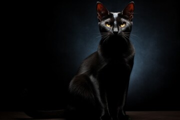Beautiful black cat on a black background. 