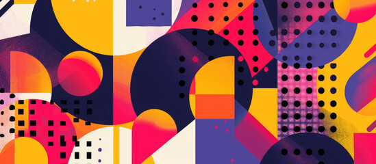 Obraz premium Vibrant and colorful abstract illustrations featuring geometric shapes in bold, contrasting colors such as yellow, purple and pink