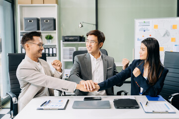 Business partnership handshake concept.Photo two coworkers handshaking process