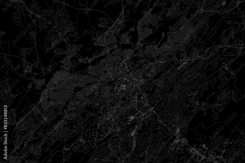 Sticker stylized map of the streets of birmingham (alabama, usa) made with white lines on black background.  - Stickers