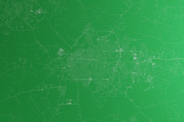 Map of the streets of Montgomery (Alabama, USA) made with white lines on green paper. Rough background. 3d render, illustration