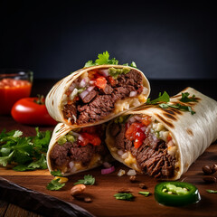 Burritos brimming with juicy meat and vibrant vegetables