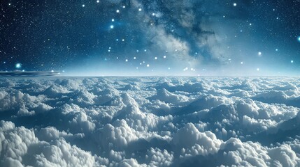 A celestial scene with silver stars twinkling brightly above layers of artificial clouds, set against a midnight blue sky. This background radiates a calm and peaceful vibe.