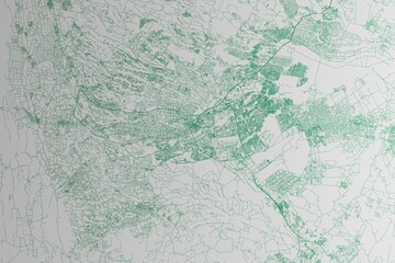 Map of the streets of Nairobi (Kenya) made with green lines on white paper. 3d render, illustration