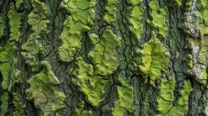 Close up of mossy maple tree bark