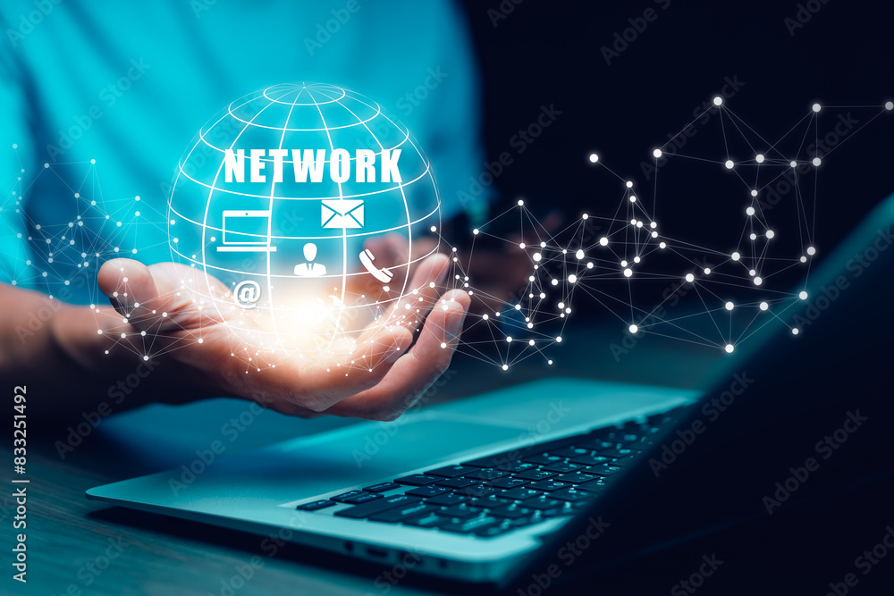Poster technology network concept. global business structure of networking. analysis and data exchange cust